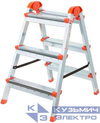 Лестница-стремянка двусторонняя 3 ступ. Н=67.5см 4.0кг стальная КУРС 65392
