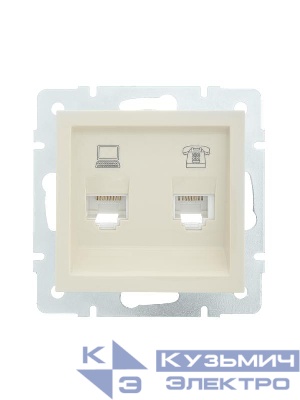 Розетка компьютерная + телефонная 1-м СП Vesna механизм крем. LEZARD 742-0388-143