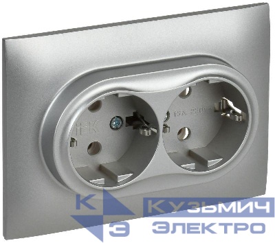 Розетка 2-м SKANDY 16А с заземл. без защ. шторок в сборе SK-R08S серебр. IEK SK-R21-16-K23-F