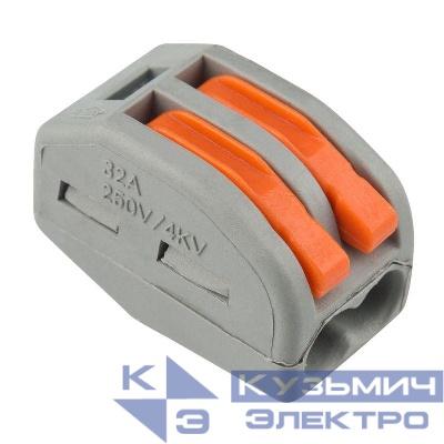 Клемма строительно-монтажная СМК 222-412 2-проводная 0.08-2.5/4кв.мм сер. (уп.50шт) Rexant 07-5252-4