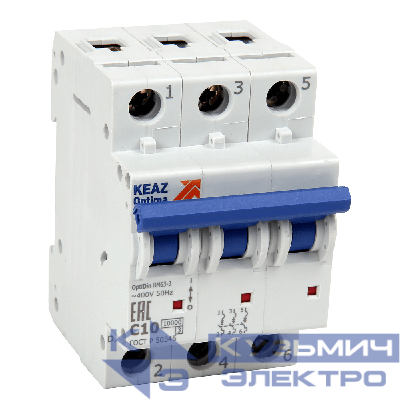 Выключатель автоматический модульный 3п B 20А 10кА OptiDin BM63-3B20-10-УХЛ3 КЭАЗ 262762