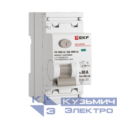 Выключатель дифференциального тока 2п 80А 300мА тип AC 6кА ВД-100N (S) электромех. PROxima EKF E1026MS80300