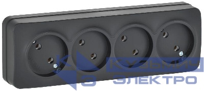 Розетка 4-м ОП GLORY РС24-2-ХЧм 10А без заземл. без защ. шторок черн. матов. IEK ERH40-K02M-10