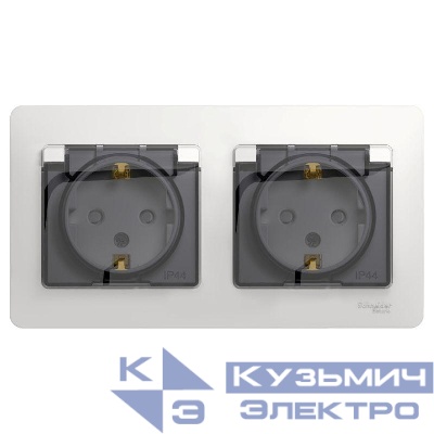 Розетка 2-м СП 2мод. Glossa 16А IP44 с заземл. защ. шторки в сборе бел. SE GSL000147