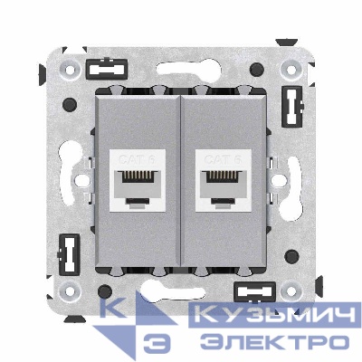 Розетка компьютерная 2-м СП Avanti "Закаленная сталь" RJ45 кат.6 без шторок механизм DKC 4404694