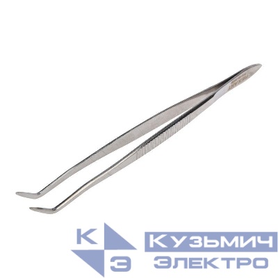 Пинцет изогнутый узкий фиксатор рифленый 160мм Rexant 12-0358