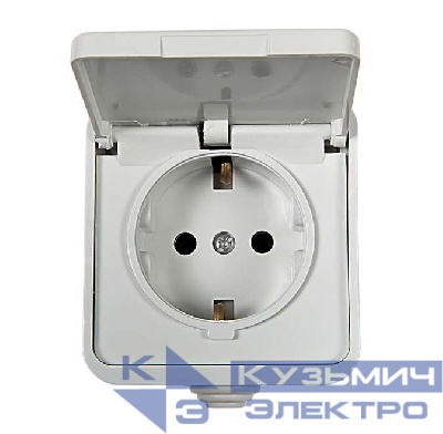 Розетка 1-м AQUA 3112 с защ. крышкой с заземл. п/герм. бел. ASD / IN HOME 4690612000459
