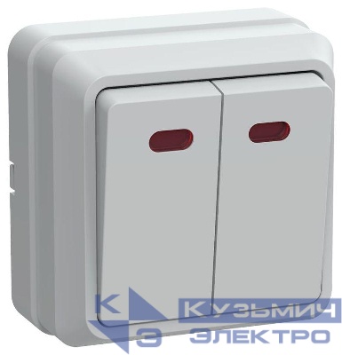 Выключатель 2-кл. ОП Октава 10А IP20 ВС20-2-1-ОБ с индикацией бел. GENERICA EVO21-K01-10-DC