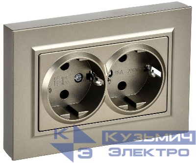 Розетка 2-м СП BRITE РСПл12-3-БрШ 16А в сборе с заземл. без защ. шторок плоская шампань IEK BR-R27-16-K37-F