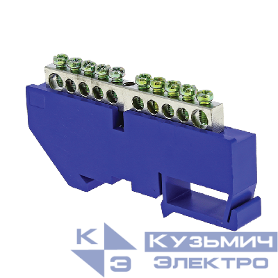 Шина нулевая N 6х9 10 отверст. цинк син. изолятор на DIN-рейку PROxima EKF sn1-63-10-d