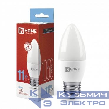 Лампа светодиодная LED-СВЕЧА-VC 11Вт свеча 6500К холод. бел. E27 1050лм 230В IN HOME 4690612024868