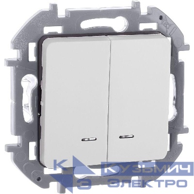 Выключатель 2-кл. Inspiria 10А IP20 250В 10AX с подсветкой/индикацией механизм бел. IEK 673630
