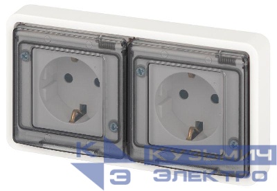 Розетка Эксперт 11-2523-01 2х2P+E гориз. IP55 16А-250В СУ бел. Эра Б0063276