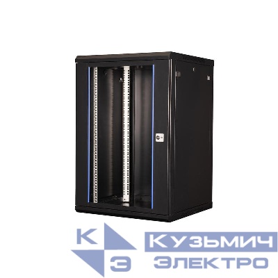 Шкаф телекоммуникационный настен. 19дюйм 18U 901х600х600мм дверь стекло черн. Datarex DR-635101