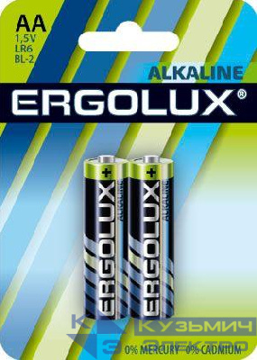 Элемент питания алкалиновый AA/LR6 1.5В Alkaline BL-2 (блист.2шт) Ergolux 11747