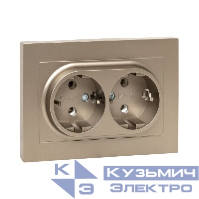 Розетка 2-м СП Эпика 16А с заземл. без защ. шторок с рамкой механизм шампань EKF UP1-SOC-210
