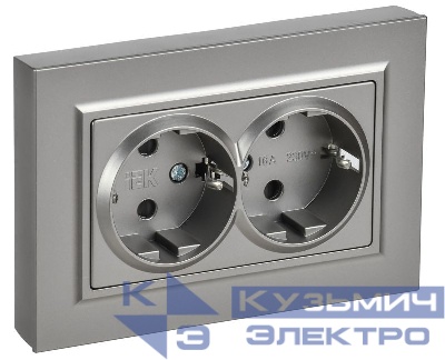Розетка 2-м СП BRITE РСшПл12-3-БрС 16А в сборе с заземл. защ. шторки плоская сталь IEK BR-R28-16-K46-F