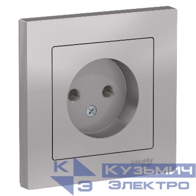 Розетка 1-м СП AtlasDesign 16А IP20 без заземл. в сборе алюм. SE ATN000340