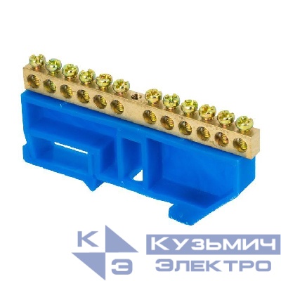 Шина нулевая N 6х9 12 отвер. латунь син. изолятор на DIN-рейку PROxima EKF sn0-63-12-d