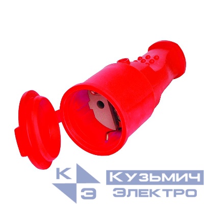 Разъем штепсельный 16А IP44 250В (еврослот) с заземл. каучук красн. Universal 3078