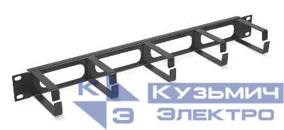 Органайзер кабельный JB08-1U-BK горизонт. 19дюйм 1U 5 колец метал. (RAL9004) черн. Cabeus 7115c