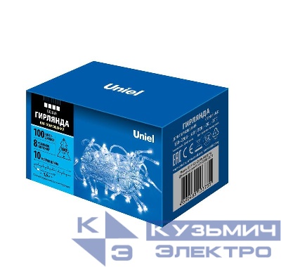 Гирлянда LED ULD-S1000-100/DTA WHITE IP20 10м 100 диодов бел. свет провод прозр. Uniel UL-00007201