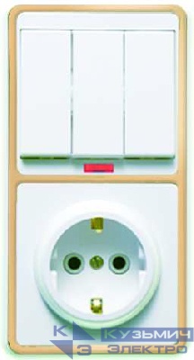 Блок БКВР-054 Бэлла (3-кл. выкл. с подсветкой + розетка с заземл.) зол. Кунцево 5846