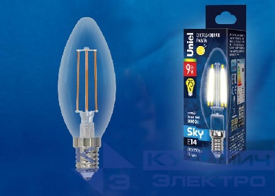 Лампа светодиодная LED-C35-9W/3000K/E14/CL PLS02WH Sky прозр. картон Uniel UL-00005160