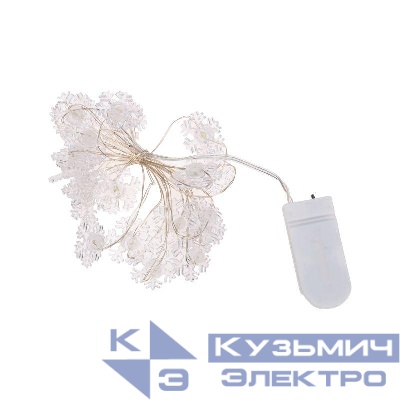 Гирлянда светодиодная "Снежинки" 2м 20LED бел. 2Вт 6В IP20 провод прозр. элементы питания 2хCR2032 (в компл.) Neon-Night 303-010