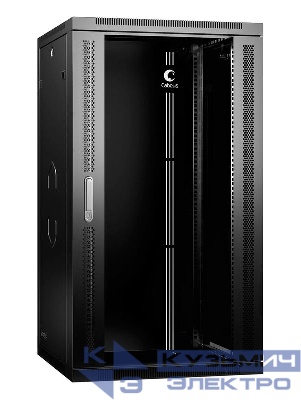 Шкаф телекоммуникационный настенный разобранный SH-05F-22U60/45-R-BK 19дюйм 22U 600х450х1082мм дверь стекло черн. (RAL 9004) Cabeus 10775c