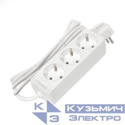 Удлинитель 3х3м с заземл. 10А IP20 2.2кВт ПВС 3х0.75 бел. DOMTOK 2375