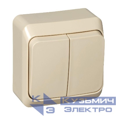Выключатель 2-кл. ОП Этюд 10А IP20 с подсветкой крем. SE BA10-006K