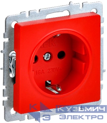 Розетка BRITE РС14-1-0-БрК 16А с заземл. защ. шторки механизм красн. IEK BR-R14-16-K04