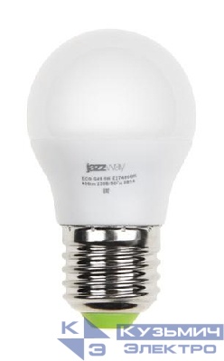 Лампа светодиодная PLED-ECO 5Вт G45 шар матовая 3000К тепл. бел. E27 400лм 230В 50Гц JazzWay 1036957A