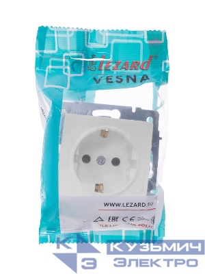 Розетка 1-м СП Vesna с заземл. защ. шторки ПБТ механизм бел. LEZARD 742-0288-124B
