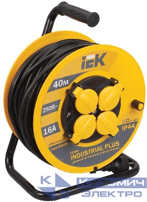 Удлинитель на катушке 4х40м с заземл. 16А IP44 Industrial plus УК40 3х1.5 термозащита IEK WKP15-16-04-40-44