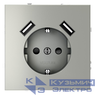 Розетка 1-м СП S70 16А с USB A+A с заземл. защ. шторки механизм сталь Voltum VLS040405