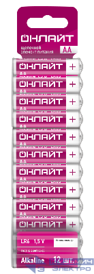 Элемент питания алкалиновый 90 636 OBT-ALK-LR6-BP12 (блист.12шт) ОНЛАЙТ 90636
