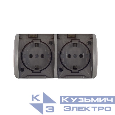 Розетка 2-м ОП Клио 16А IP54 с заземл. с прозр. крышкой сер. UNIVersal К2232-Gr