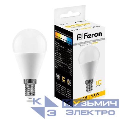 Лампа светодиодная LB-750 11Вт G45 шар 2700К E14 230В FERON 25946
