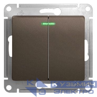 Выключатель 2-кл. СП Glossa 10А IP20 (сх. 5а) 10AX с подсветкой механизм шоколад. SE GSL000853