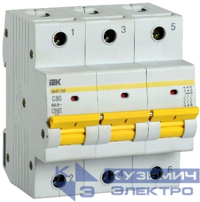 Выключатель автоматический модульный 3п C 80А 15кА ВА47-150 KARAT IEK MVA50-3-080-C