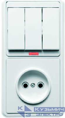 Блок БКВР-212 Бэлла (3-кл. выкл. с инд. + розетка) бел. Кунцево 5841