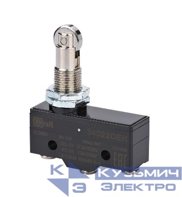 Выключатель концевой 1НО1НЗ миниатюрный роликовый плунжерн. типа DEKraft 34022DEK