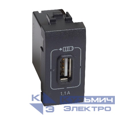 Розетка USB Mosaic 1мод. 1.1А 230/5В антрацит Leg BTC L4285C1