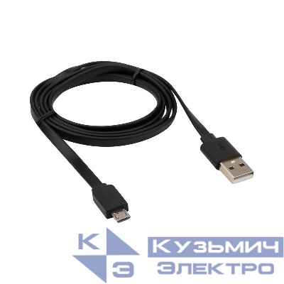 Кабель USB универс. microUSB шнур плоский 1м черн. Rexant 18-4270