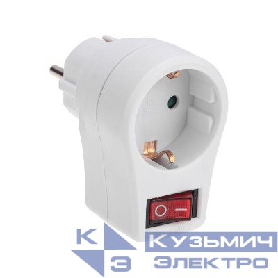 Адаптер сетевой 16А с выключателем с заземл. защ. шторки бел. Rexant 11-1084