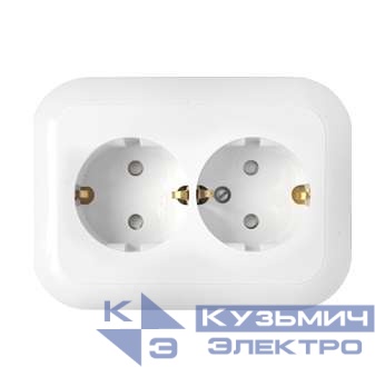 Розетка 2-м СП 16А IP20 с заземл. защ. шторки бел. Bylectrica РС16-357