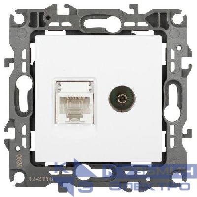 Розетка компьютерная + телевизионная Эра12 12-3110-01М RJ45 + TV бел. матов. Эра Б0065691