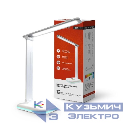 Светильник светодиодный настольный ССО 20Б 12Вт 6500К 640лм RGB-подсветка сенсор-диммер с адаптером бел. IN HOME 4690612041070